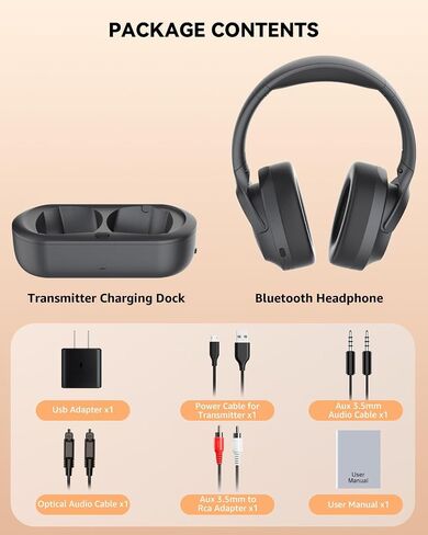 ANSTEN Wireless Headphones for TV Watching with Digital Optical RCA AUX 3.5 MM Transmitter Charging Dock in Kuwait
