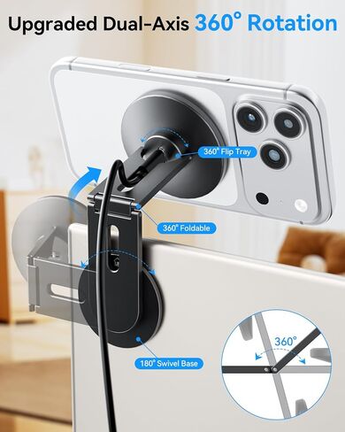 Magnetic Laptop Phone Holder with 15W Fast Wireless Charger, Foldable Hidden Stand Design for MagSafe iPhone 17/16/15/14/13/12, MacBook, Monitor Screen Side & Tesla Model 3/Y/S/X (Black) in Saudi Arabia