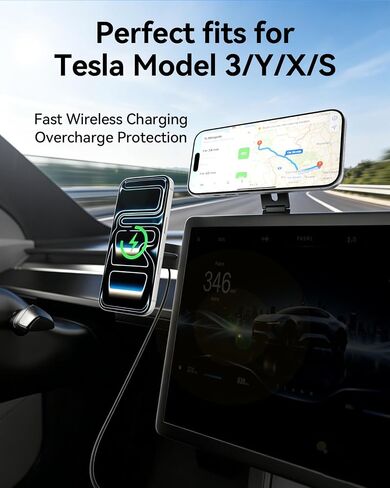 Magnetic Laptop Phone Holder with 15W Fast Wireless Charger, Foldable Hidden Stand Design for MagSafe iPhone 17/16/15/14/13/12, MacBook, Monitor Screen Side & Tesla Model 3/Y/S/X (Black) in Saudi Arabia