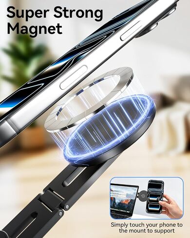 Magnetic Laptop Phone Holder with 15W Fast Wireless Charger, Foldable Hidden Stand Design for MagSafe iPhone 17/16/15/14/13/12, MacBook, Monitor Screen Side & Tesla Model 3/Y/S/X (Black) in Saudi Arabia
