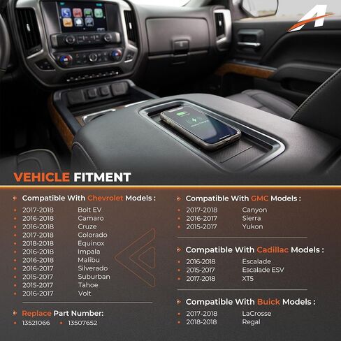 15W Qi Wireless Charger Retrofit Kit for 2015-2018 Chevy Tahoe Suburban GMC Yukon Cadillac Escalade, Upgraded Charging Module for iPhone Samsung, Plug & Play OEM Fit in Kuwait
