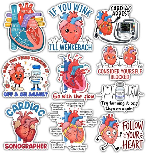 [10pcs x 3''] Heart Anatomy Cardiac Sticker Funny Medical Sticker If You Wink I'll Wenckebach Cardiac Arrest Sticker Gifts for Doctors and Medical Students in Kuwait