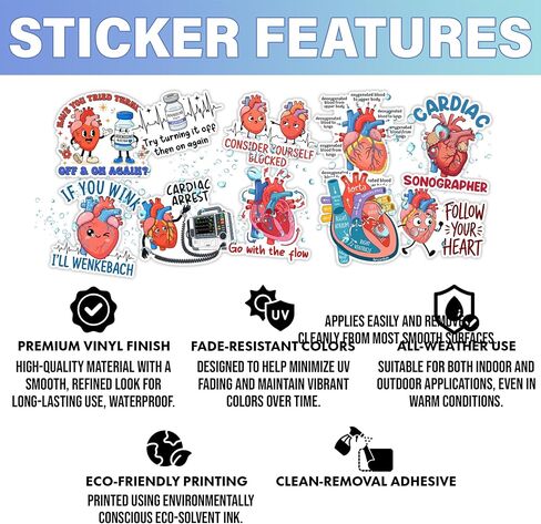[10pcs x 3''] Heart Anatomy Cardiac Sticker Funny Medical Sticker If You Wink I'll Wenckebach Cardiac Arrest Sticker Gifts for Doctors and Medical Students in Kuwait