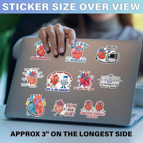 [10pcs x 3''] Heart Anatomy Cardiac Sticker Funny Medical Sticker If You Wink I'll Wenckebach Cardiac Arrest Sticker Gifts for Doctors and Medical Students in Kuwait