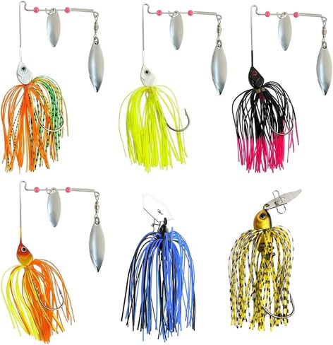 6 Pack Spinner Baits,Chatter Bait，High-Vibration Fishing Lures for Freshwater Bass, and Musky in Stained Waters and Underwater Structures in Kuwait