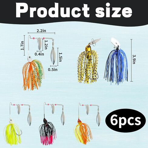 6 Pack Spinner Baits,Chatter Bait，High-Vibration Fishing Lures for Freshwater Bass, and Musky in Stained Waters and Underwater Structures in Kuwait