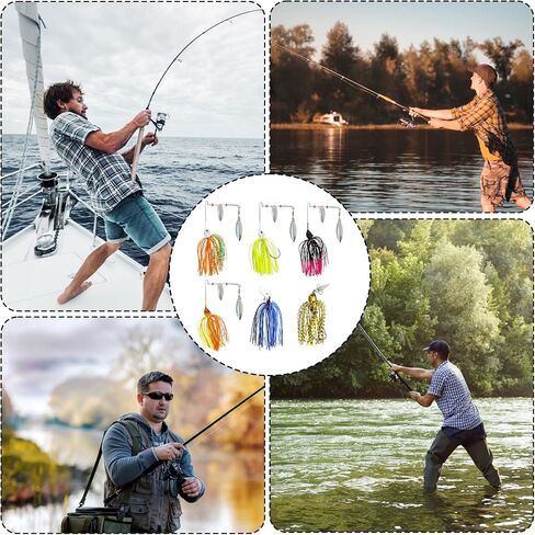 6 Pack Spinner Baits,Chatter Bait，High-Vibration Fishing Lures for Freshwater Bass, and Musky in Stained Waters and Underwater Structures in Kuwait