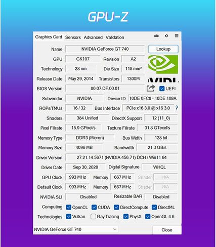 SOYO GeForce GT 740 4GB DDR3 Low Profile Graphics Card, 128-Bit 384SP HDMI/VGA/DVI-D Port Triple Output, SFF Half-Height Video Card for Slim Desktop PCs, Supports Windows 11/10/8/7 in Kuwait