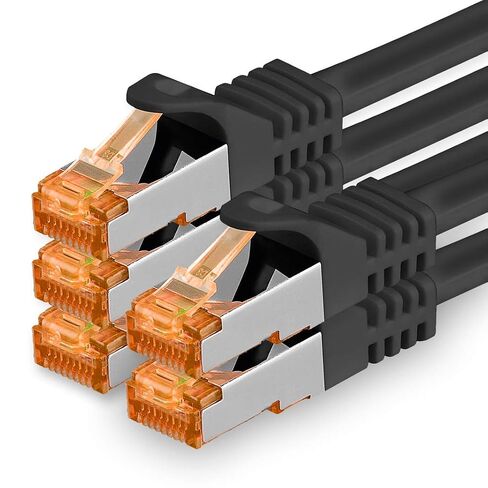 1aTTack.de Cat.7 ethernet Cable 3m - Black - 5 Pieces - Cat7 LAN Network 10GBASE-T - 10000 Mbps (Sftp Pimf) Double Shielded patchcable RJ45 Plug Cat.6a in Kuwait