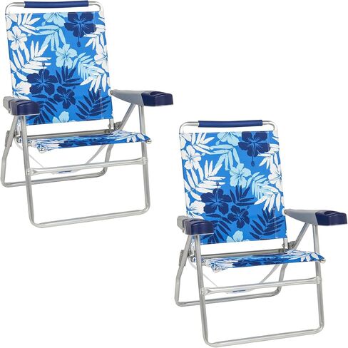 Rio Brands 4-Position Extended-Height Beach Chair, Tropical Blue, 2-Pack in Kuwait