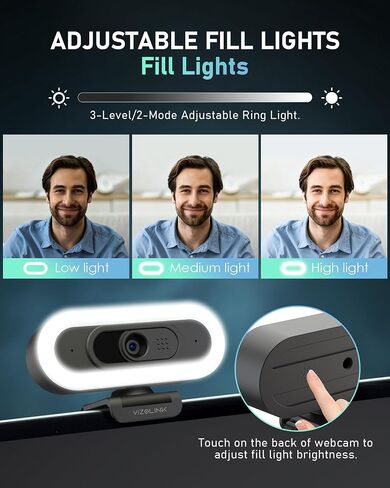 4K Webcam with Lights, PDAF Autofocus Computer Camera for PC/Mac, 78°FOV Web cam with 2 Noise-Canceling Microphone, USB Computer Web Camera for Laptop, Mac, Zoom in Kuwait