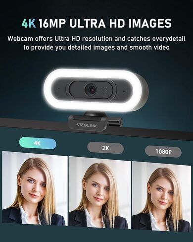 4K Webcam with Lights, PDAF Autofocus Computer Camera for PC/Mac, 78°FOV Web cam with 2 Noise-Canceling Microphone, USB Computer Web Camera for Laptop, Mac, Zoom in Kuwait