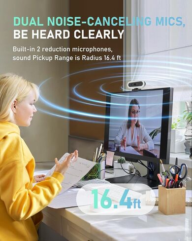 4K Webcam with Lights, PDAF Autofocus Computer Camera for PC/Mac, 78°FOV Web cam with 2 Noise-Canceling Microphone, USB Computer Web Camera for Laptop, Mac, Zoom in Kuwait