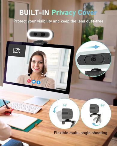 4K Webcam with Lights, PDAF Autofocus Computer Camera for PC/Mac, 78°FOV Web cam with 2 Noise-Canceling Microphone, USB Computer Web Camera for Laptop, Mac, Zoom in Kuwait