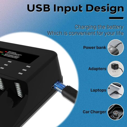 Rechargeable AA AAA Battery Charger, 8-Bay Smart Individual Charger USB High-Speed Charging for NiMH NiCD Rechargeable Batteries Battery not Included - (Charger Only) in Kuwait