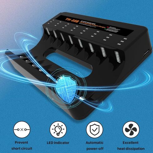 Rechargeable AA AAA Battery Charger, 8-Bay Smart Individual Charger USB High-Speed Charging for NiMH NiCD Rechargeable Batteries Battery not Included - (Charger Only) in Kuwait