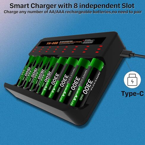 Rechargeable AA AAA Battery Charger, 8-Bay Smart Individual Charger USB High-Speed Charging for NiMH NiCD Rechargeable Batteries Battery not Included - (Charger Only) in Kuwait