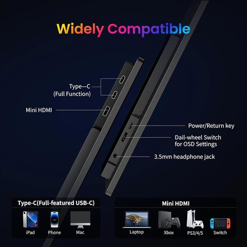 18.5 Inch Portable Monitor, HDMI USB-C Slim 120Hz Portable Gaming Monitor in Saudi Arabia