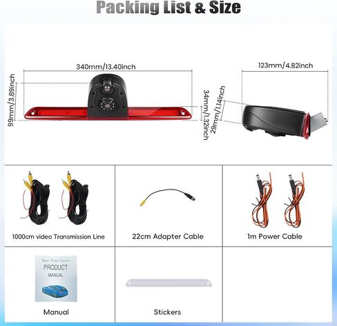 Brake Light Dual Backup Camera for Mercedes Sprinter 2007-2019|IP67 Waterproof Reversing Camera with 140°Wide Angle,Wired Stable Signal & OEM Fit|IR Night Vision,Rear View Reverse Parking Camera in Kuwait