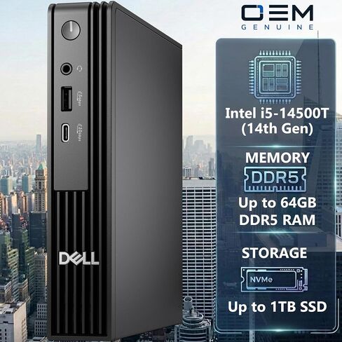 Oemgenuine Dell Pro Micro Intel i5-14500T, Customized Computer, 16GB / 32GB DDR5 RAM, 256GB / 512GB / 1TB SSD, WiFi 6E, RJ-45, DisplayPort, Wired KB & Mouse, 3 YR WTY, W11P, Business Desktop - Black in Kuwait