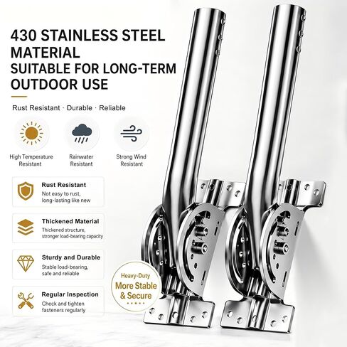 Universal Heavy Duty 430 Stainless Steel Antenna Mount Pole – 1.38" Dia x 14.6" L Mast for Wireless Bridges, Outdoor Antennas, Starlink, Weather Stations & WiFi Extenders, Silver (2-Pack) in Kuwait