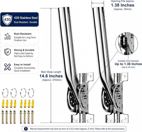 Universal Heavy Duty 430 Stainless Steel Antenna Mount Pole – 1.38" Dia x 14.6" L Mast for Wireless Bridges, Outdoor Antennas, Starlink, Weather Stations & WiFi Extenders, Silver (2-Pack) in Kuwait