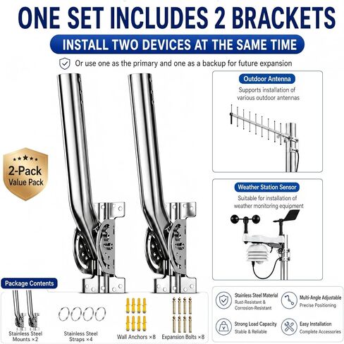 Universal Heavy Duty 430 Stainless Steel Antenna Mount Pole – 1.38" Dia x 14.6" L Mast for Wireless Bridges, Outdoor Antennas, Starlink, Weather Stations & WiFi Extenders, Silver (2-Pack) in Kuwait