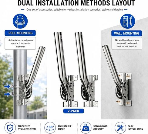 Universal Heavy Duty 430 Stainless Steel Antenna Mount Pole – 1.38" Dia x 14.6" L Mast for Wireless Bridges, Outdoor Antennas, Starlink, Weather Stations & WiFi Extenders, Silver (2-Pack) in Kuwait