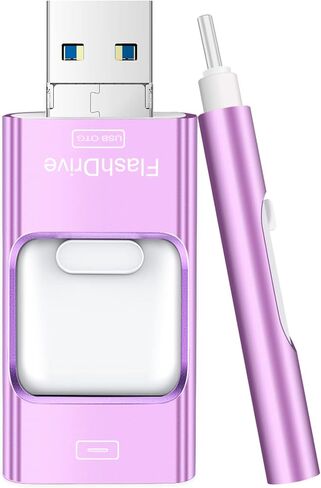 Flash Drive for Phone 256GB, 4 in 1 USB Type C Memory Stick, Photo Stick External Storage Thumb Drive for Phone Pad Android Computer, Titanium Purple in Kuwait