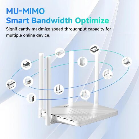 DBIT AC1200 WiFi Router 2.4GHz +5GHz Dual Band MU-MIMO Wireless Internet Router with 4 Gigabit Ethernet Ports, 4 x 5dBi Antennas, Bridge & Repeater Mode, EasyMesh, Guest Network (T18-21K) in Kuwait
