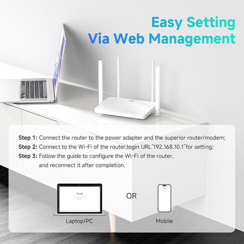 DBIT AC1200 WiFi Router 2.4GHz +5GHz Dual Band MU-MIMO Wireless Internet Router with 4 Gigabit Ethernet Ports, 4 x 5dBi Antennas, Bridge & Repeater Mode, EasyMesh, Guest Network (T18-21K) in Kuwait