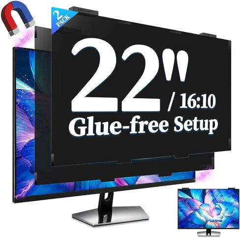 2 Pack 27 Inch Magnetic Privacy Screen for Computer Monitor 16:9, Anti Blue Light Anti-Glare Screen Protector, Tool-free Removable Hanging Privacy Screen for Monitor, Anti-peep Eye Protection Privacy Filter for Frameless Screens in Kuwait