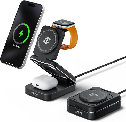 Smtcsl 3-in-1 Foldable Wireless Charging Station: Magnetic Charger Pad Compatible with Phone air 17 16 15 14 13 12 Series/Watch/Air Pods - Portable Folding Stand for Travel in Kuwait