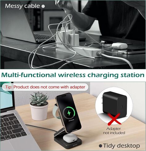Smtcsl 3-in-1 Foldable Wireless Charging Station: Magnetic Charger Pad Compatible with Phone air 17 16 15 14 13 12 Series/Watch/Air Pods - Portable Folding Stand for Travel in Kuwait
