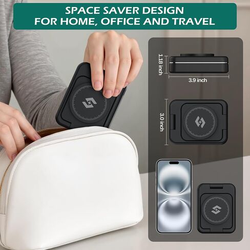 Smtcsl 3-in-1 Foldable Wireless Charging Station: Magnetic Charger Pad Compatible with Phone air 17 16 15 14 13 12 Series/Watch/Air Pods - Portable Folding Stand for Travel in Kuwait