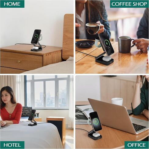 Smtcsl 3-in-1 Foldable Wireless Charging Station: Magnetic Charger Pad Compatible with Phone air 17 16 15 14 13 12 Series/Watch/Air Pods - Portable Folding Stand for Travel in Kuwait