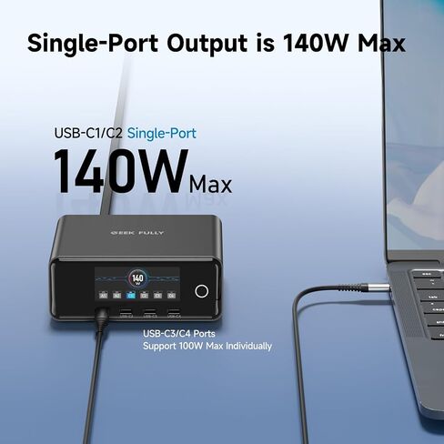 240W GaN Charger, 6-Port USB C Charger with 140W Max PD 3.1 Port, TFT-Screen Display Desktop Charging Station Adapter for MacBook Pro/Air M3/M2, Laptops, iPhone 17/16, Galaxy S24/S23, iPad, Steam Deck in Kuwait