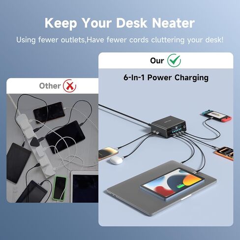 240W GaN Charger, 6-Port USB C Charger with 140W Max PD 3.1 Port, TFT-Screen Display Desktop Charging Station Adapter for MacBook Pro/Air M3/M2, Laptops, iPhone 17/16, Galaxy S24/S23, iPad, Steam Deck in Kuwait