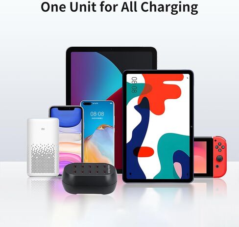 10-Port USB Charging Station, 50W Multi-Device Charger Hub, Desktop Power Dock for Smartphones, for iPhone, Samsung Galaxy, iPad, Tablet, Drones, Headphones,Black in Kuwait