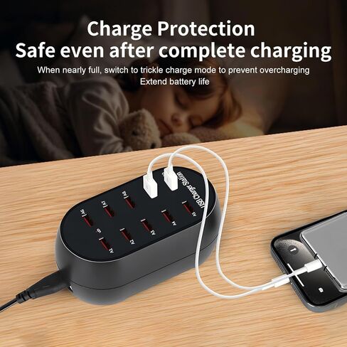 10-Port USB Charging Station, 50W Multi-Device Charger Hub, Desktop Power Dock for Smartphones, for iPhone, Samsung Galaxy, iPad, Tablet, Drones, Headphones,Black in Kuwait