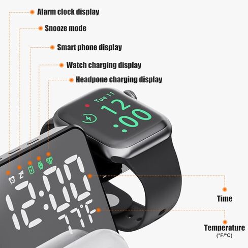 4-in-1 Wireless Charging Station for Apple Devices, 18W Fast Charge Wireless Charger Alarm Clock and Temperature Display, Wireless Charger Stand for iPhone 17 16 15 14 13 12, Apple Watch in Kuwait