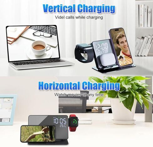 4-in-1 Wireless Charging Station for Apple Devices, 18W Fast Charge Wireless Charger Alarm Clock and Temperature Display, Wireless Charger Stand for iPhone 17 16 15 14 13 12, Apple Watch in Kuwait
