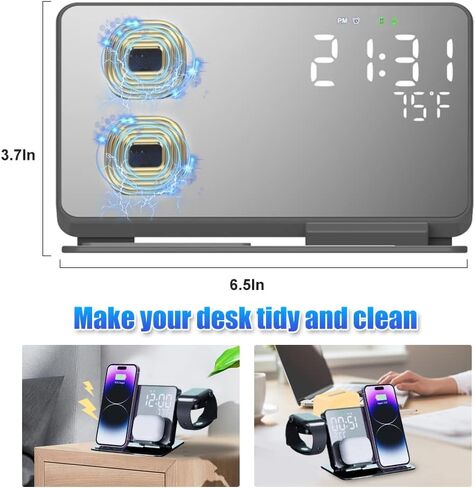 4-in-1 Wireless Charging Station for Apple Devices, 18W Fast Charge Wireless Charger Alarm Clock and Temperature Display, Wireless Charger Stand for iPhone 17 16 15 14 13 12, Apple Watch in Kuwait