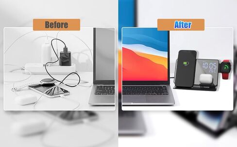 4-in-1 Wireless Charging Station for Apple Devices, 18W Fast Charge Wireless Charger Alarm Clock and Temperature Display, Wireless Charger Stand for iPhone 17 16 15 14 13 12, Apple Watch in Kuwait