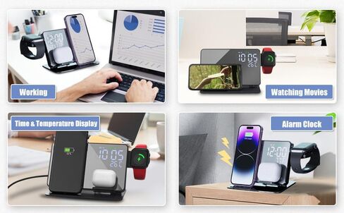 4-in-1 Wireless Charging Station for Apple Devices, 18W Fast Charge Wireless Charger Alarm Clock and Temperature Display, Wireless Charger Stand for iPhone 17 16 15 14 13 12, Apple Watch in Kuwait