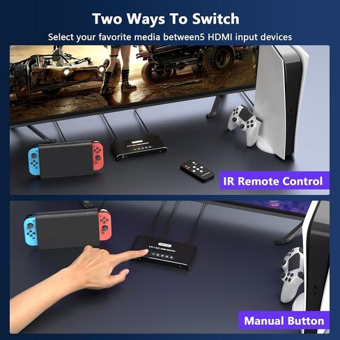 5 in 1 HDMI Switch with Remote 4K, 5 Port HDMI Switcher, HDMI Selector Splitter Box with LED Indicators, Game Switcher Hub with USB Powered for PS5 Xbox Fire Stick Roku TV Monitor in Saudi Arabia