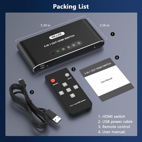 5 in 1 HDMI Switch with Remote 4K, 5 Port HDMI Switcher, HDMI Selector Splitter Box with LED Indicators, Game Switcher Hub with USB Powered for PS5 Xbox Fire Stick Roku TV Monitor in Saudi Arabia