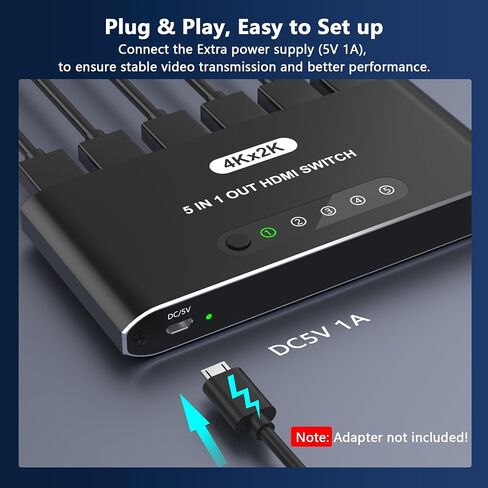 5 in 1 HDMI Switch with Remote 4K, 5 Port HDMI Switcher, HDMI Selector Splitter Box with LED Indicators, Game Switcher Hub with USB Powered for PS5 Xbox Fire Stick Roku TV Monitor in Saudi Arabia