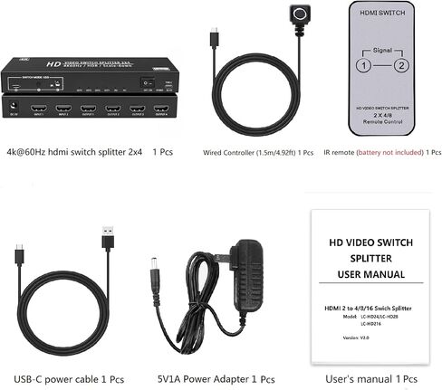 2x4 HDMI Switch Splitter 2 in 4 Out w/Remote, 4K@60Hz Down Scaler in Kuwait