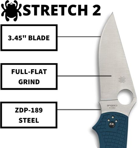 Spyderco Stretch 2 Lightweight Straight Spine Folding Pocket Knife with 3" K390 Steel Blade and FRN Handle - EDC Knife for Men and Women, Perfect for Hunting, Tactical - PlainEdge - C90FP2K390 in Kuwait